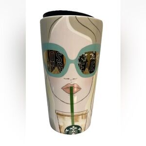 Starbucks Coffee Los Angeles Girl LA Sunglasses Double Wall Ceramic Tumbler